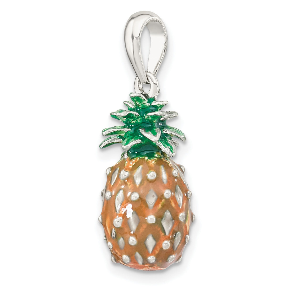 Sterling Silver Pineapple Pendant with Colorful Enamel, Tropical Fruit Design