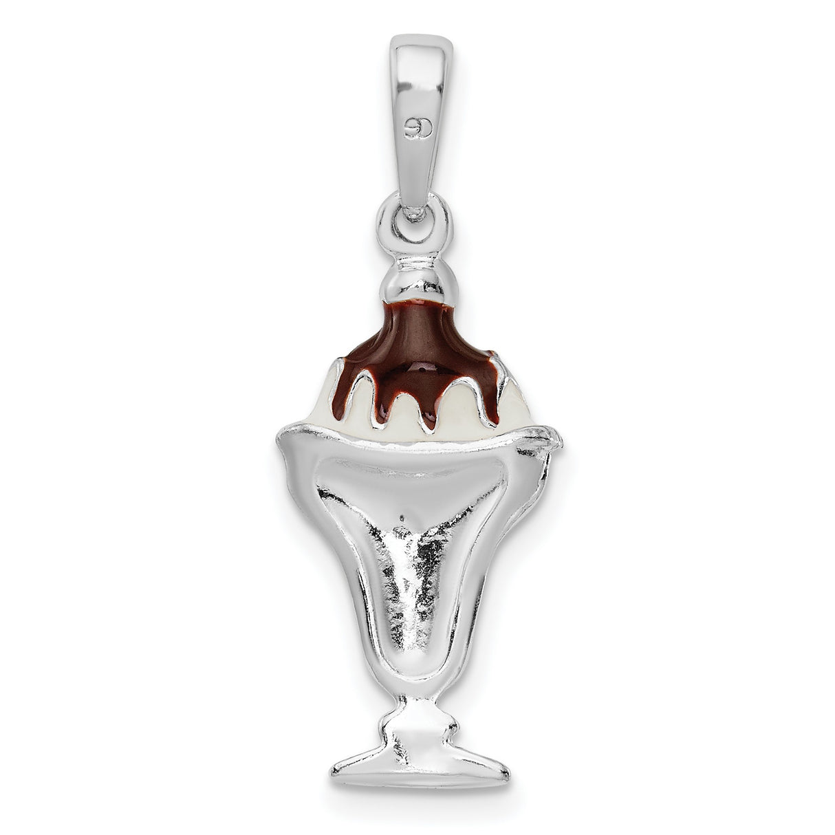 Sterling Silver Ice Cream Sundae Pendant with Chocolate Enamel and Cherry Detail