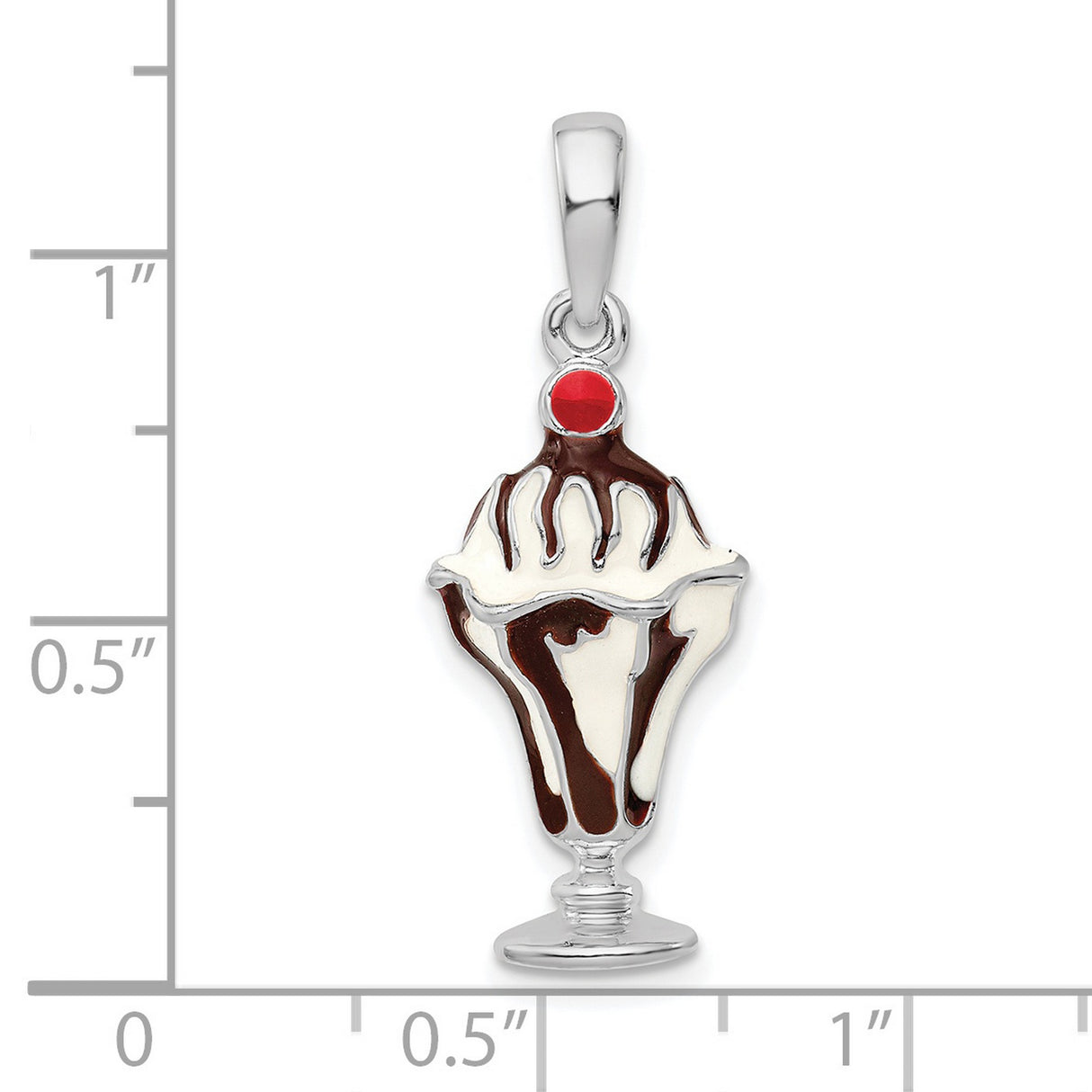 Sterling Silver Ice Cream Sundae Pendant with Chocolate Enamel and Cherry Detail