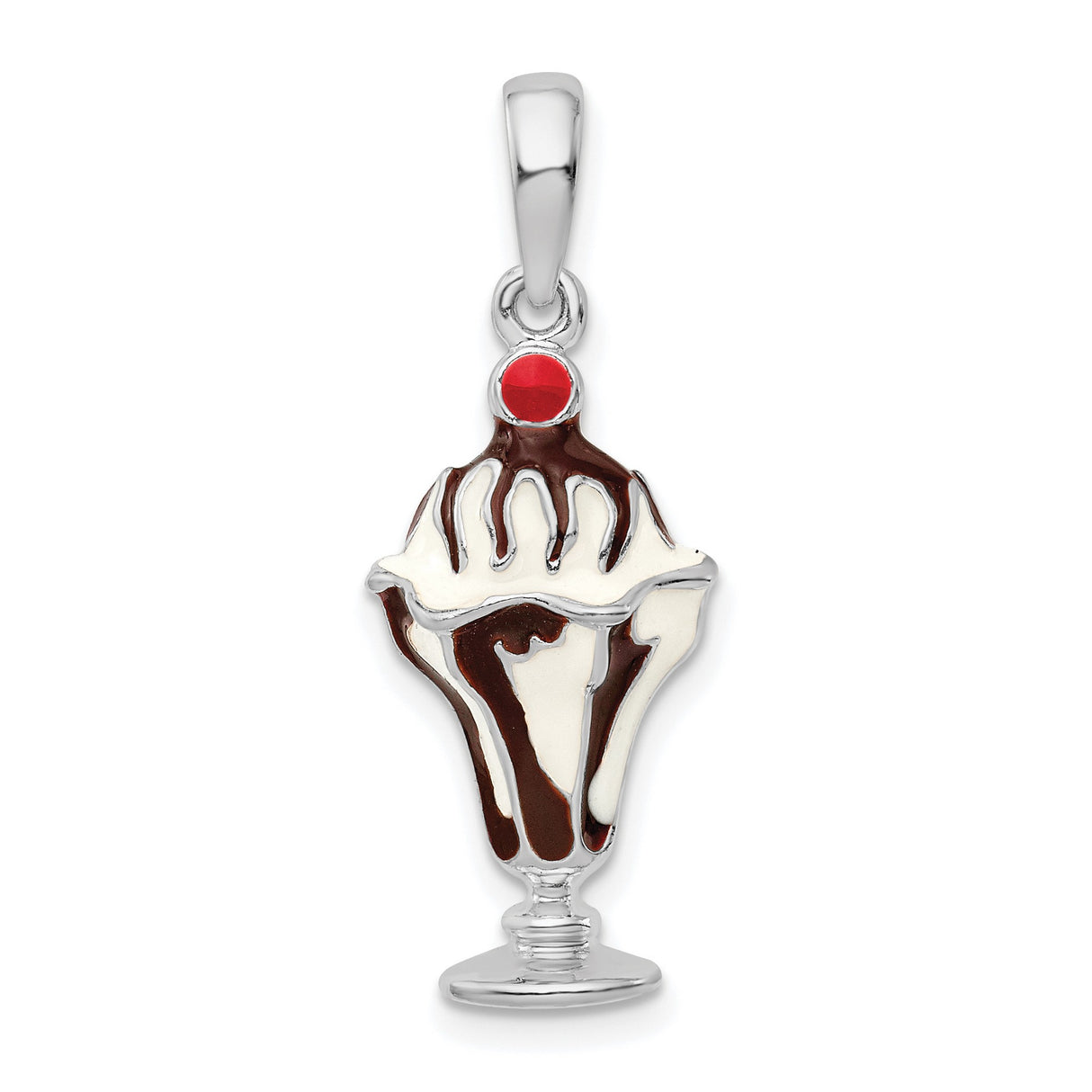 Sterling Silver Ice Cream Sundae Pendant with Chocolate Enamel and Cherry Detail