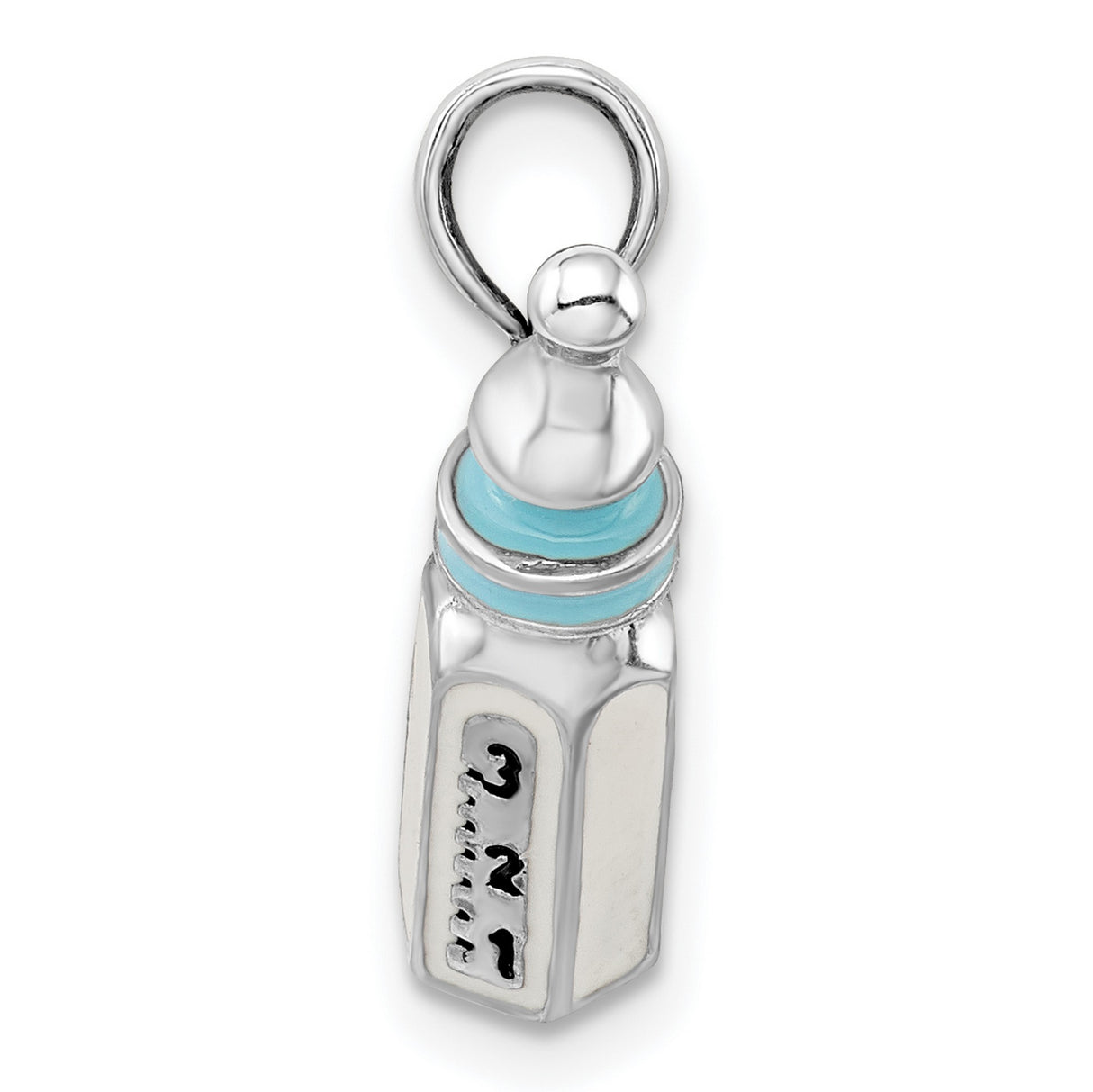 Sterling Silver Baby Bottle Pendant with Blue Enamel, 3D Motherhood Charm for Women