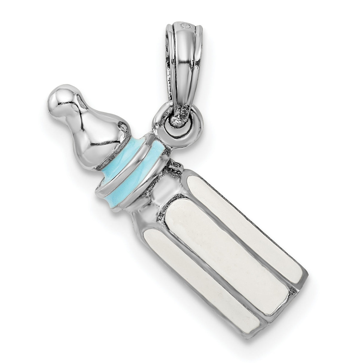 Sterling Silver Baby Bottle Pendant with Blue Enamel, 3D Motherhood Charm for Women