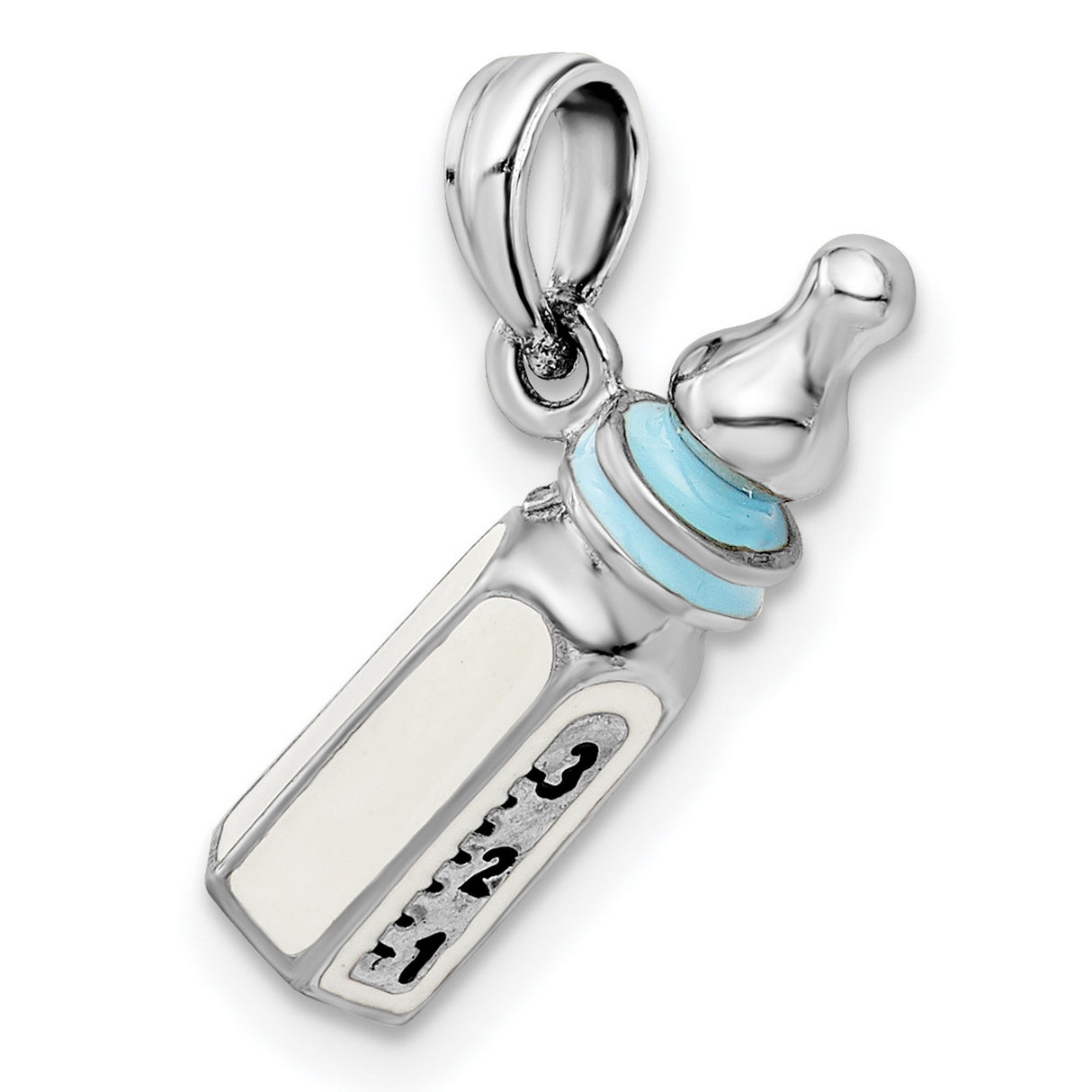 Sterling Silver Baby Bottle Pendant with Blue Enamel, 3D Motherhood Charm for Women