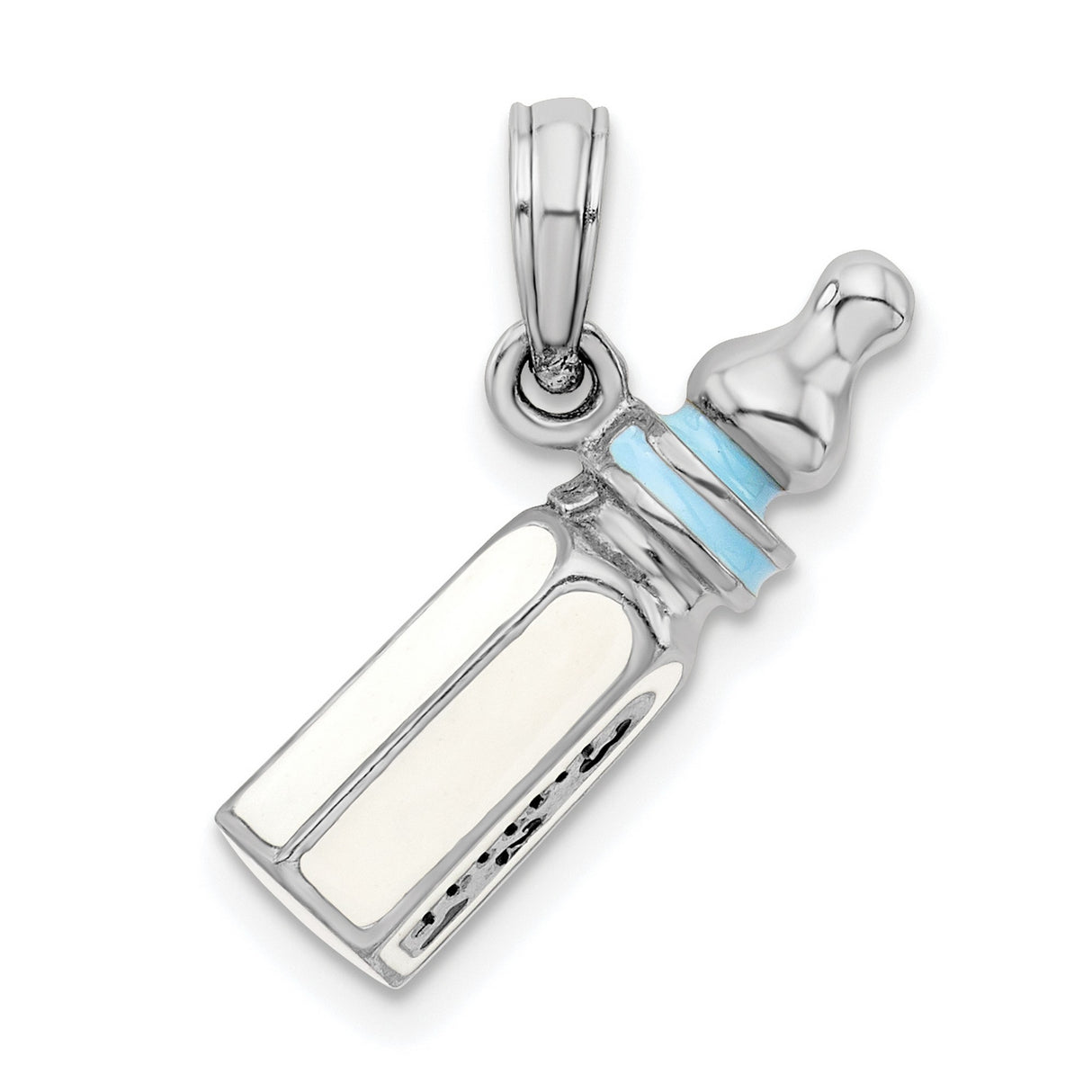 Sterling Silver Baby Bottle Pendant with Blue Enamel, 3D Motherhood Charm for Women
