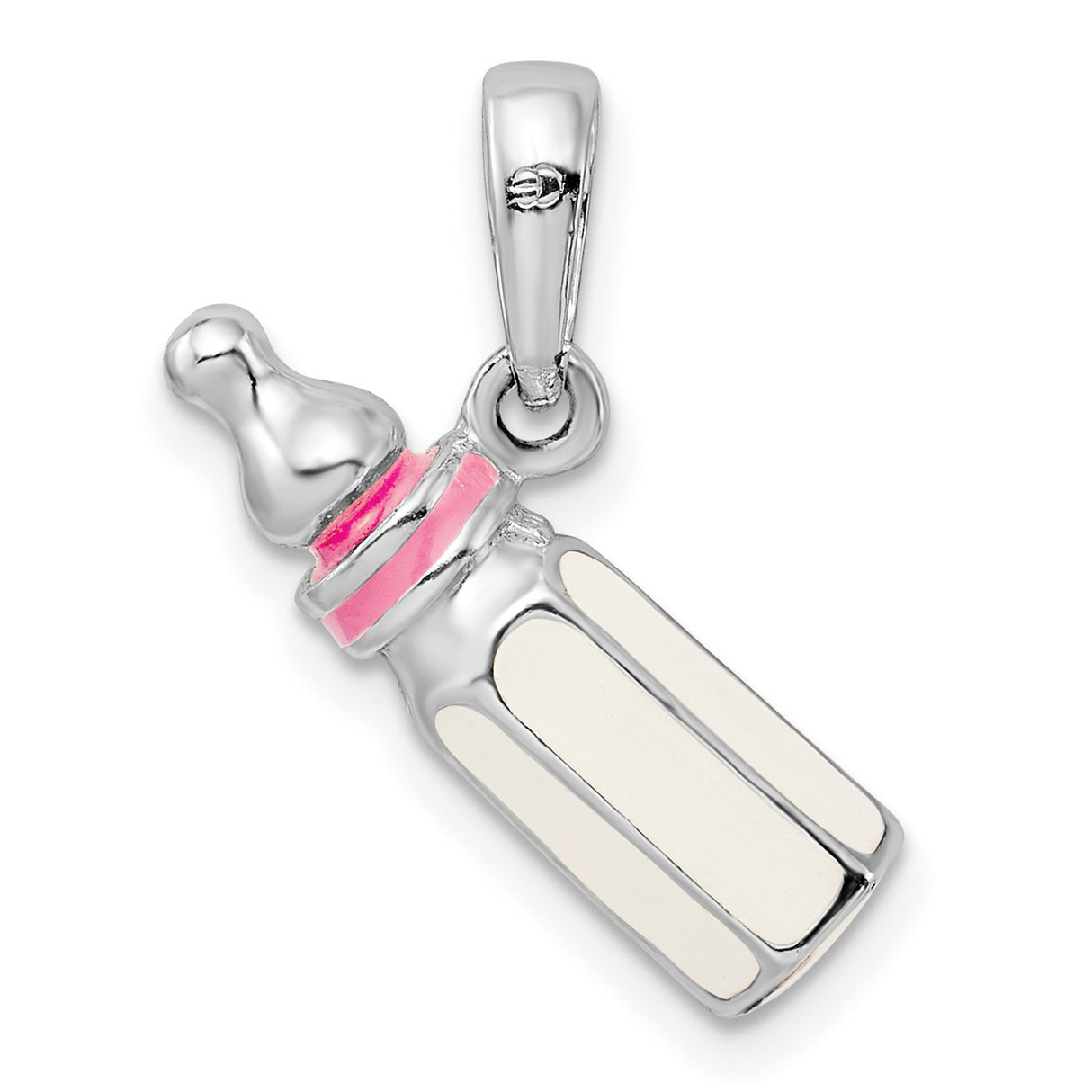 Sterling Silver Baby Bottle Pendant with Pink Enamel, Motherhood Keepsake Charm for Women