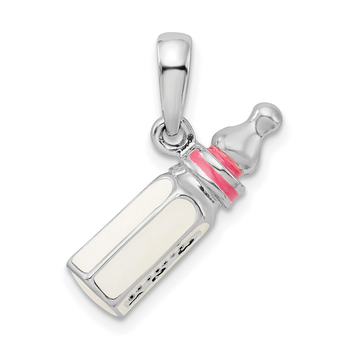 Sterling Silver Baby Bottle Pendant with Pink Enamel, Motherhood Keepsake Charm for Women
