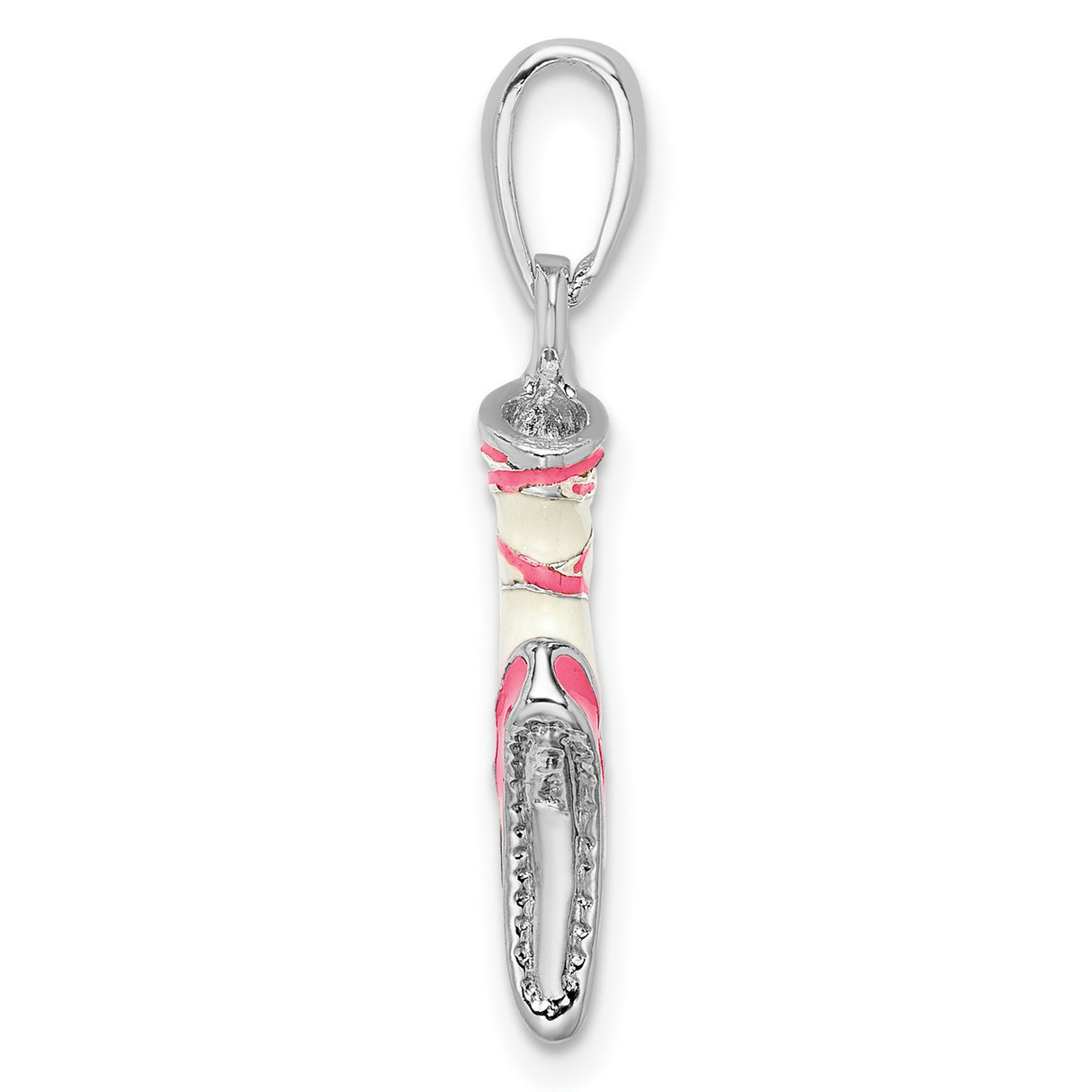 Sterling Silver Ballet Slipper Pendant with Pink and White Enamel Detailing, 3D Dance Charm
