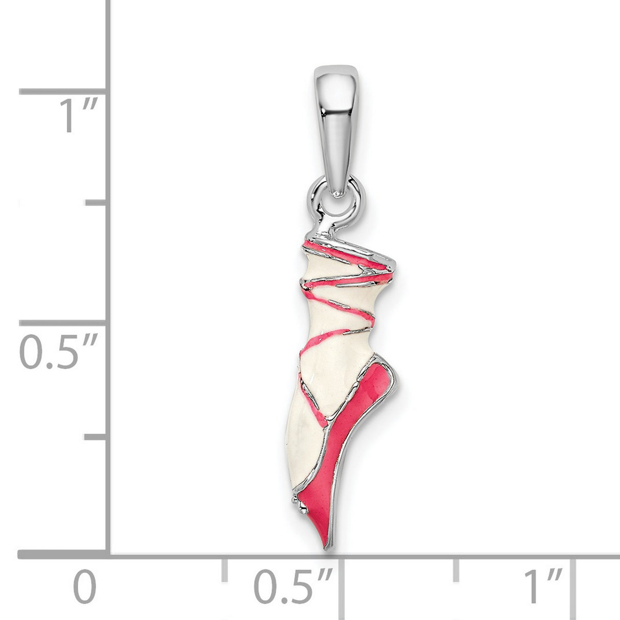 Sterling Silver Ballet Slipper Pendant with Pink and White Enamel Detailing, 3D Dance Charm