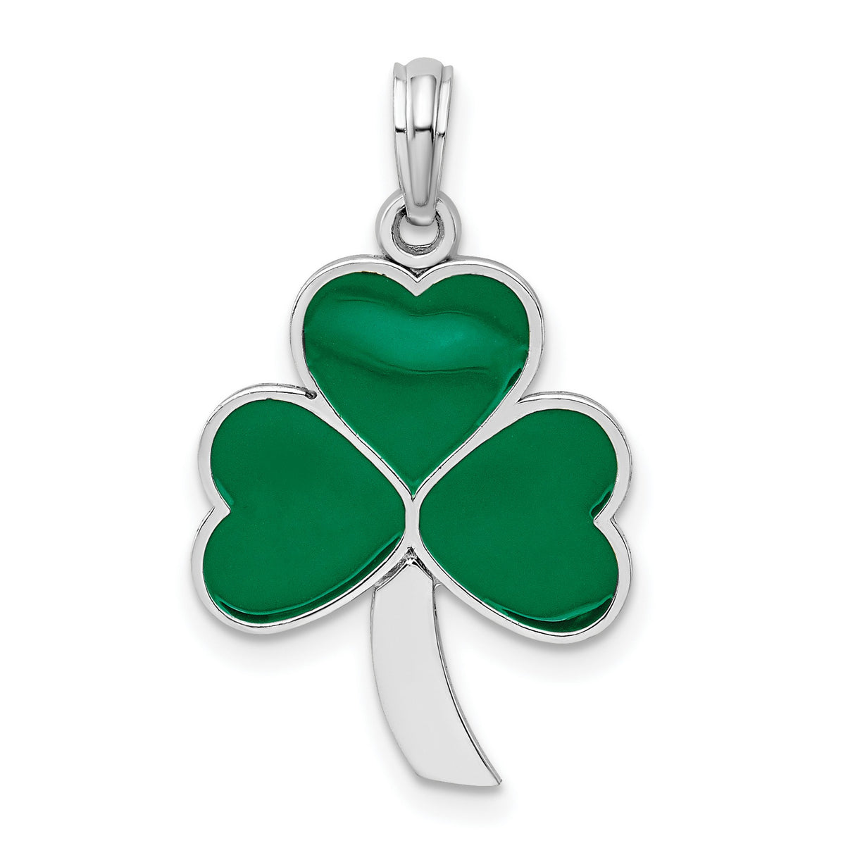 Sterling Silver Shamrock Pendant with Green Enamel, Irish Celtic Theme for Women or Unisex Wear