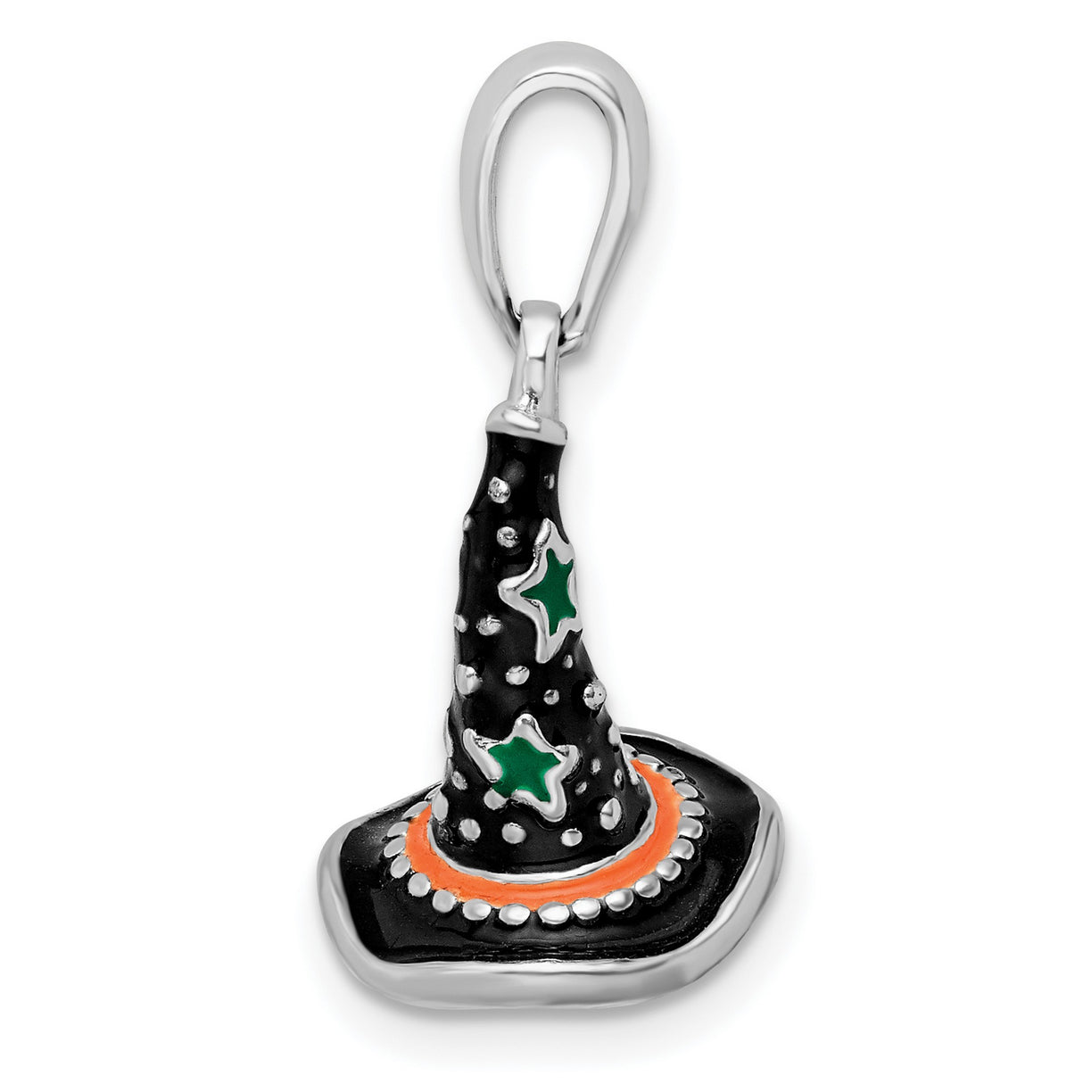 Sterling Silver Witch Hat Pendant with Green Stars and Crescent Moon, Mystical Charm for Women and Teens