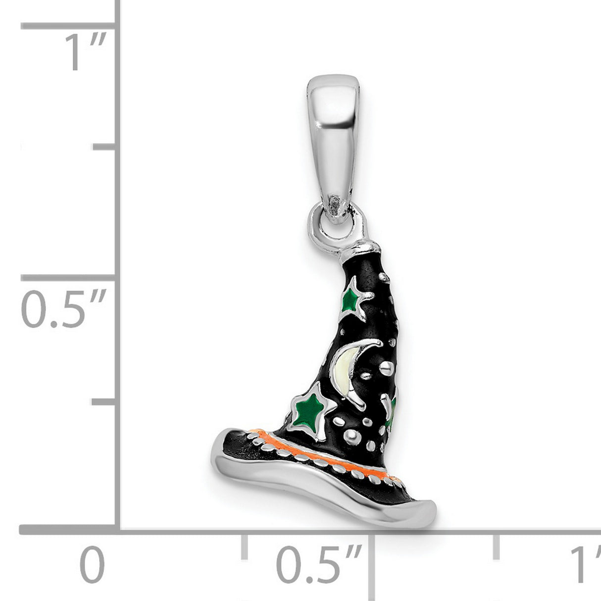 Sterling Silver Witch Hat Pendant with Green Stars and Crescent Moon, Mystical Charm for Women and Teens