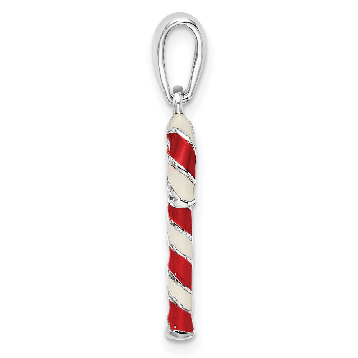 Sterling Silver Candy Cane Pendant with Red and White Enamel, Holiday Charm Accessory
