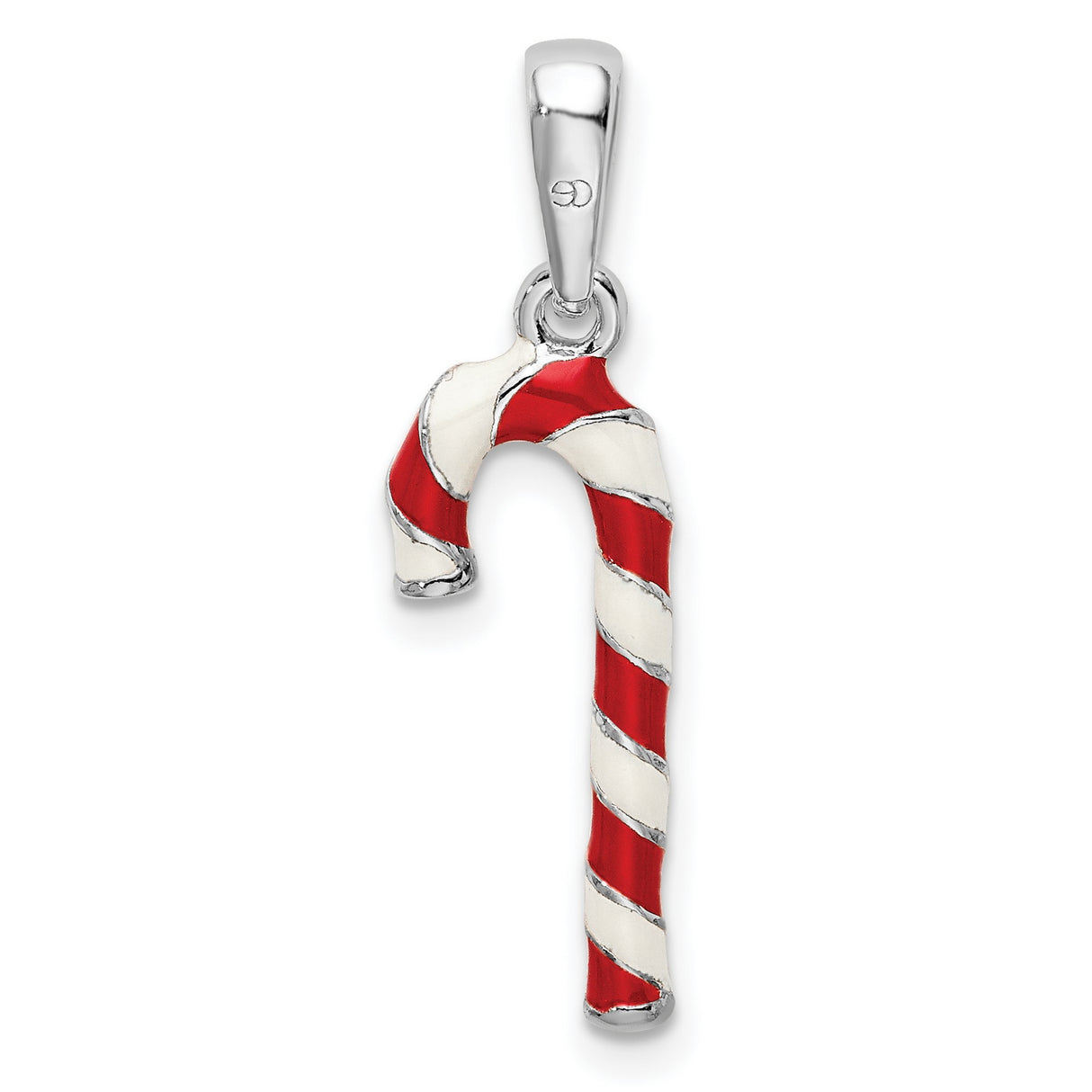 Sterling Silver Candy Cane Pendant with Red and White Enamel, Holiday Charm Accessory