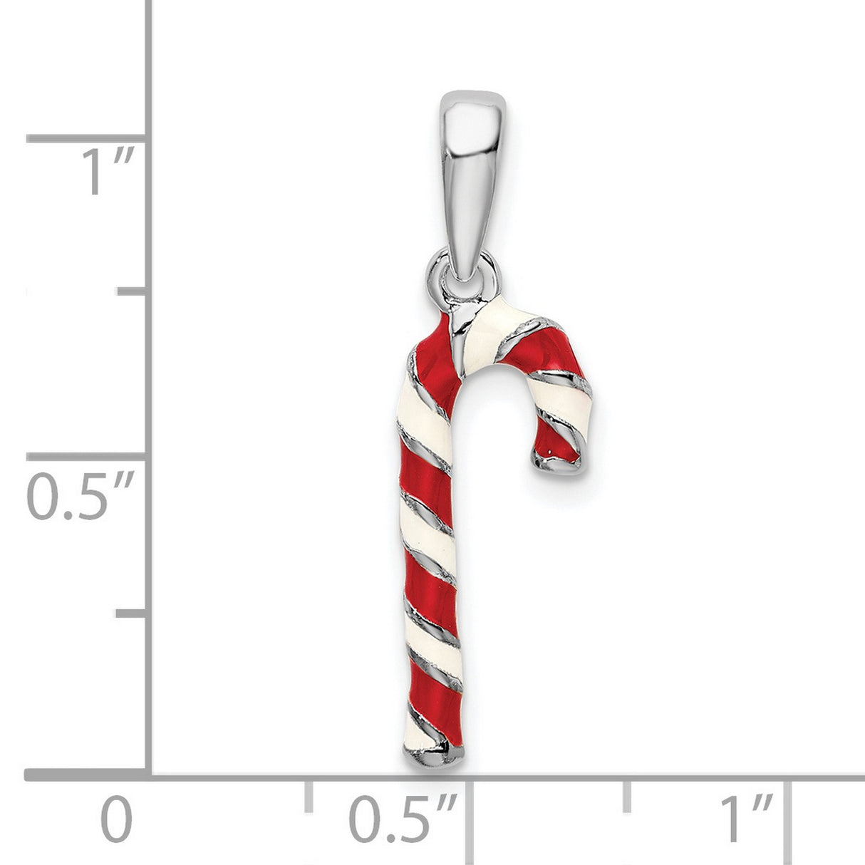 Sterling Silver Candy Cane Pendant with Red and White Enamel, Holiday Charm Accessory