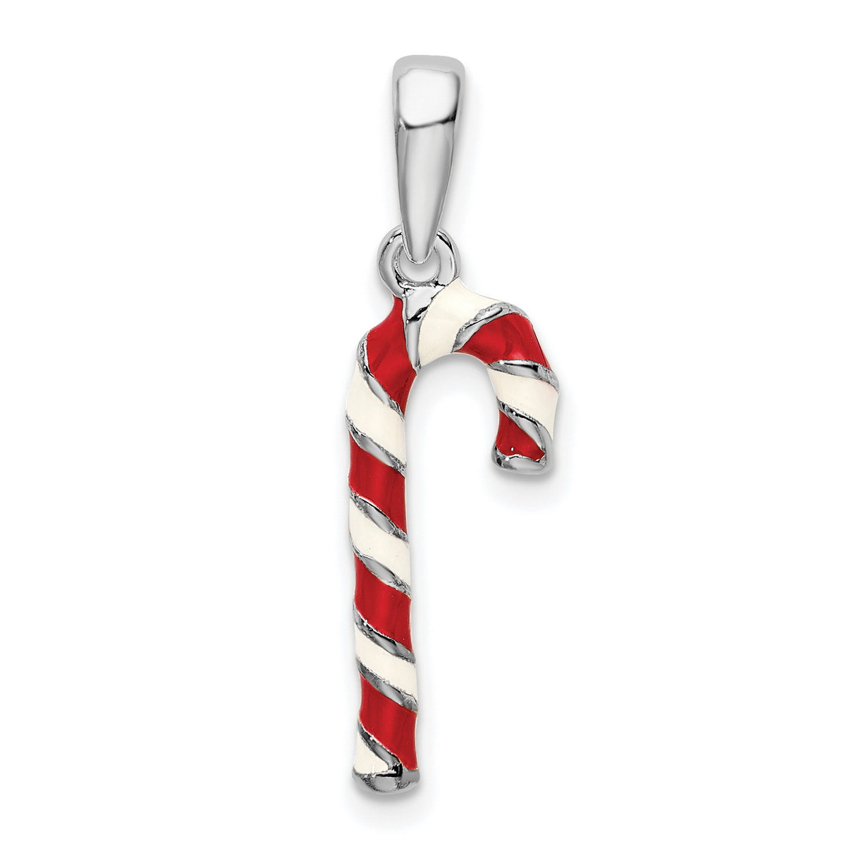 Sterling Silver Candy Cane Pendant with Red and White Enamel, Holiday Charm Accessory