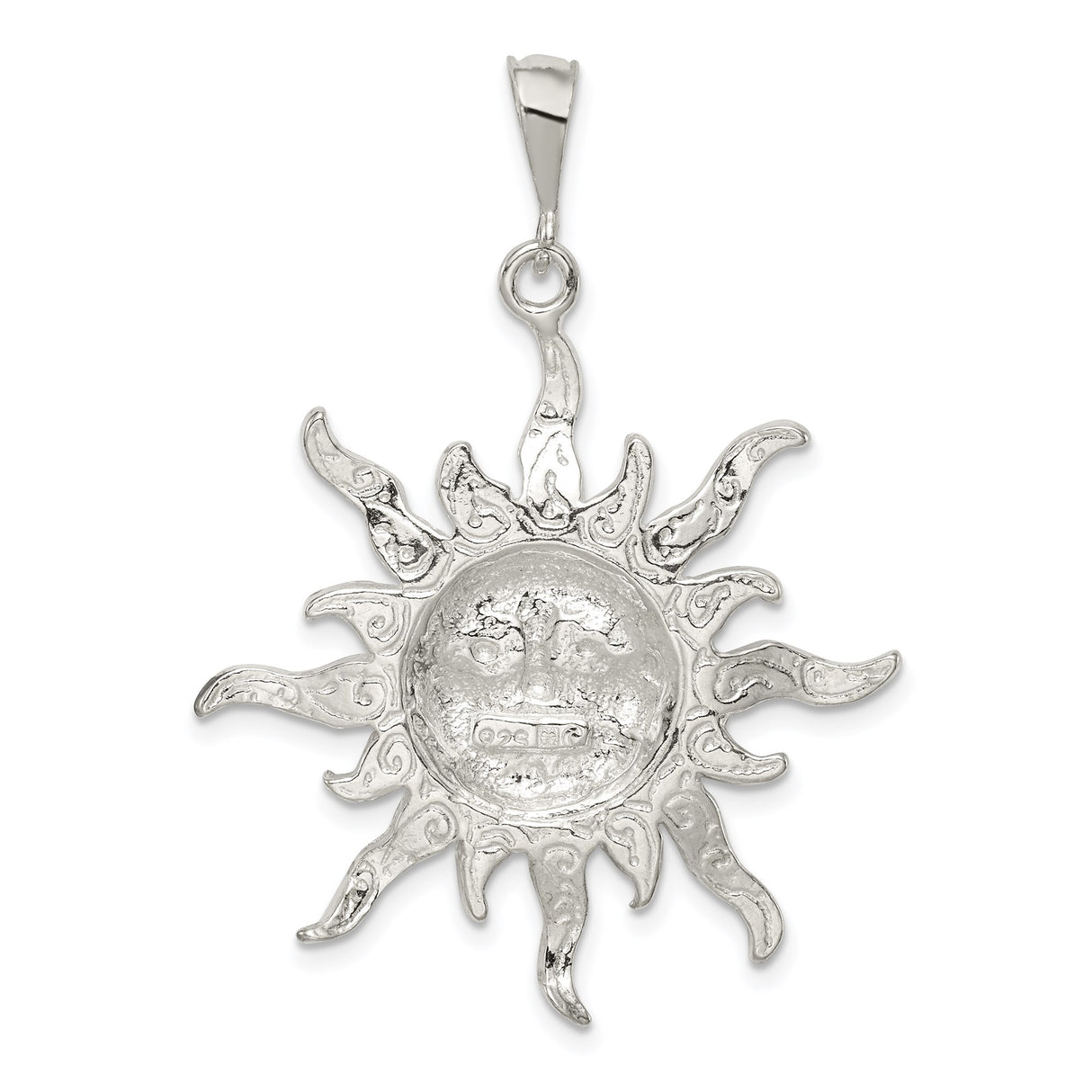 Sterling Silver Sun Face Pendant with Radiant Rays, Boho Celestial Medallion Design