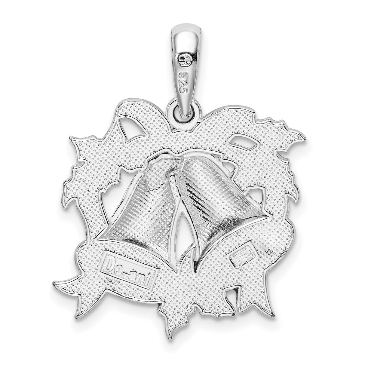 Sterling Silver Christmas Pendant with Enamel Holiday Bells and Holly Leaves