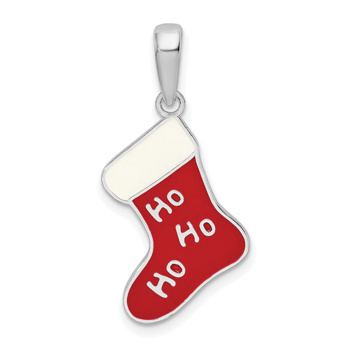 Sterling Silver Christmas Stocking Pendant with Red and White Enamel, Festive Holiday Charm