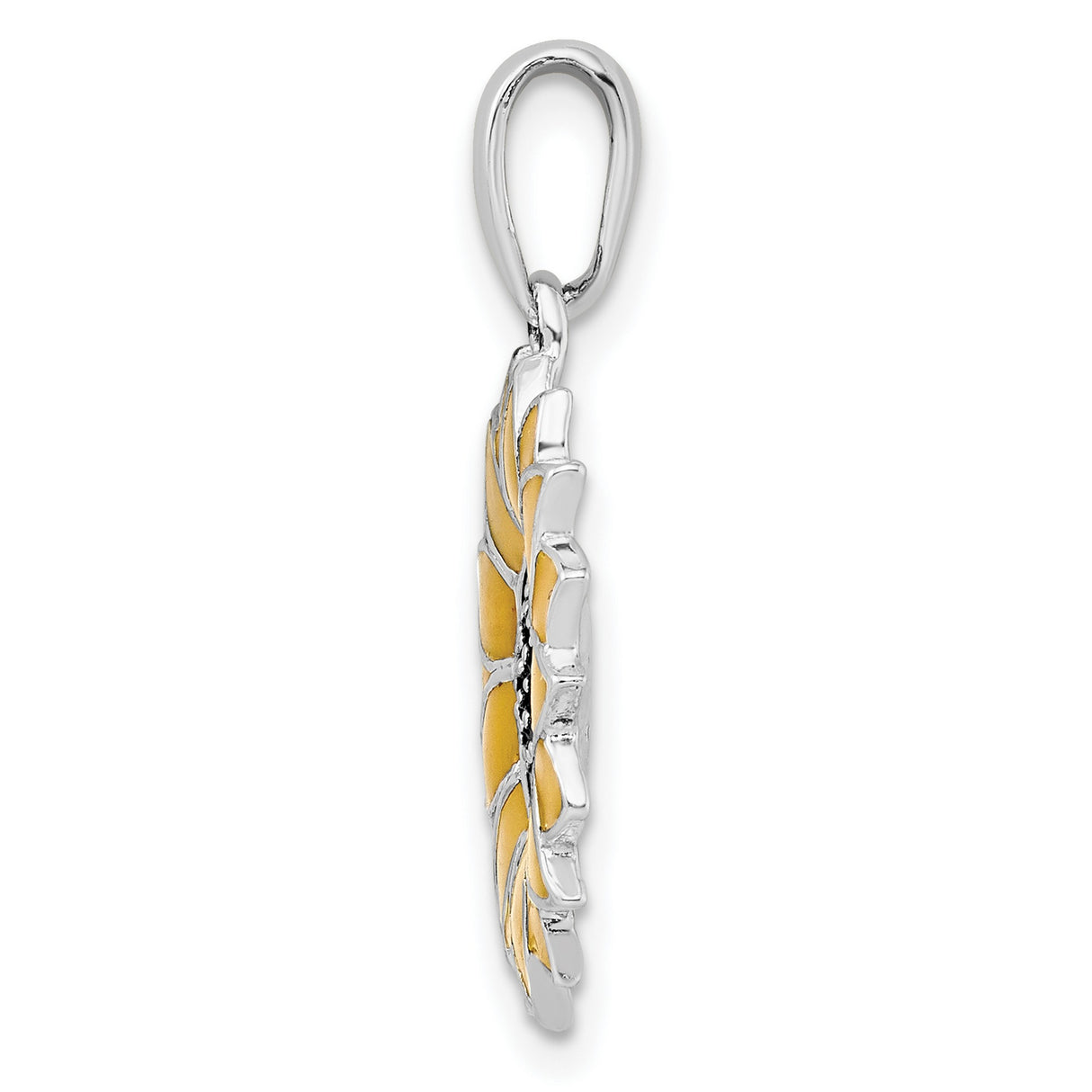 Sterling Silver Sunflower Pendant with Yellow Enamel Petals and Black Center, Nature Inspired Charm