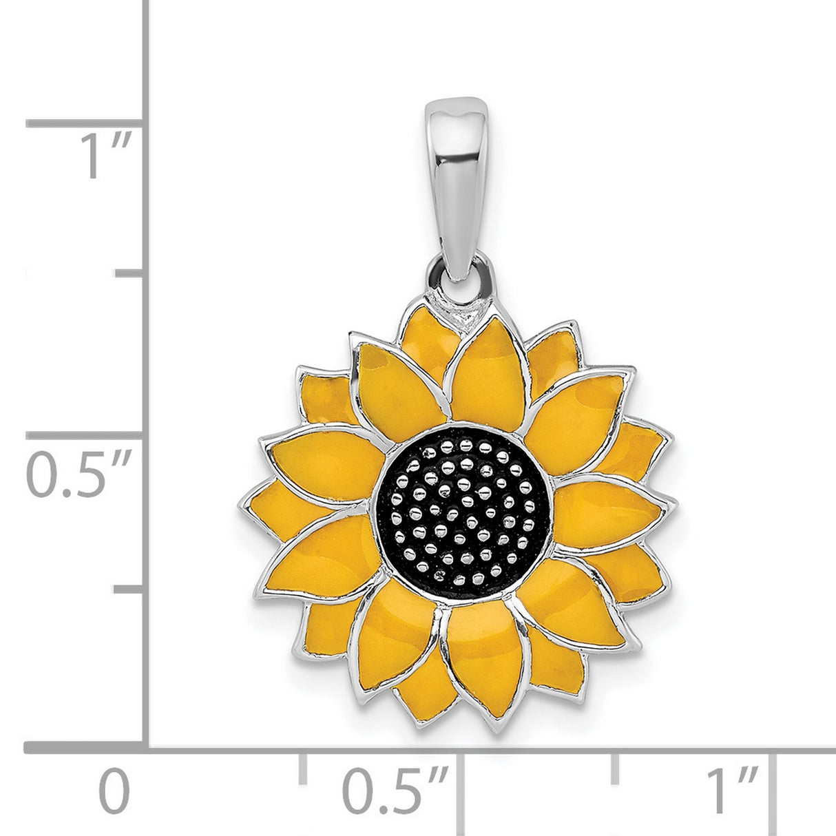 Sterling Silver Sunflower Pendant with Yellow Enamel Petals and Black Center, Nature Inspired Charm