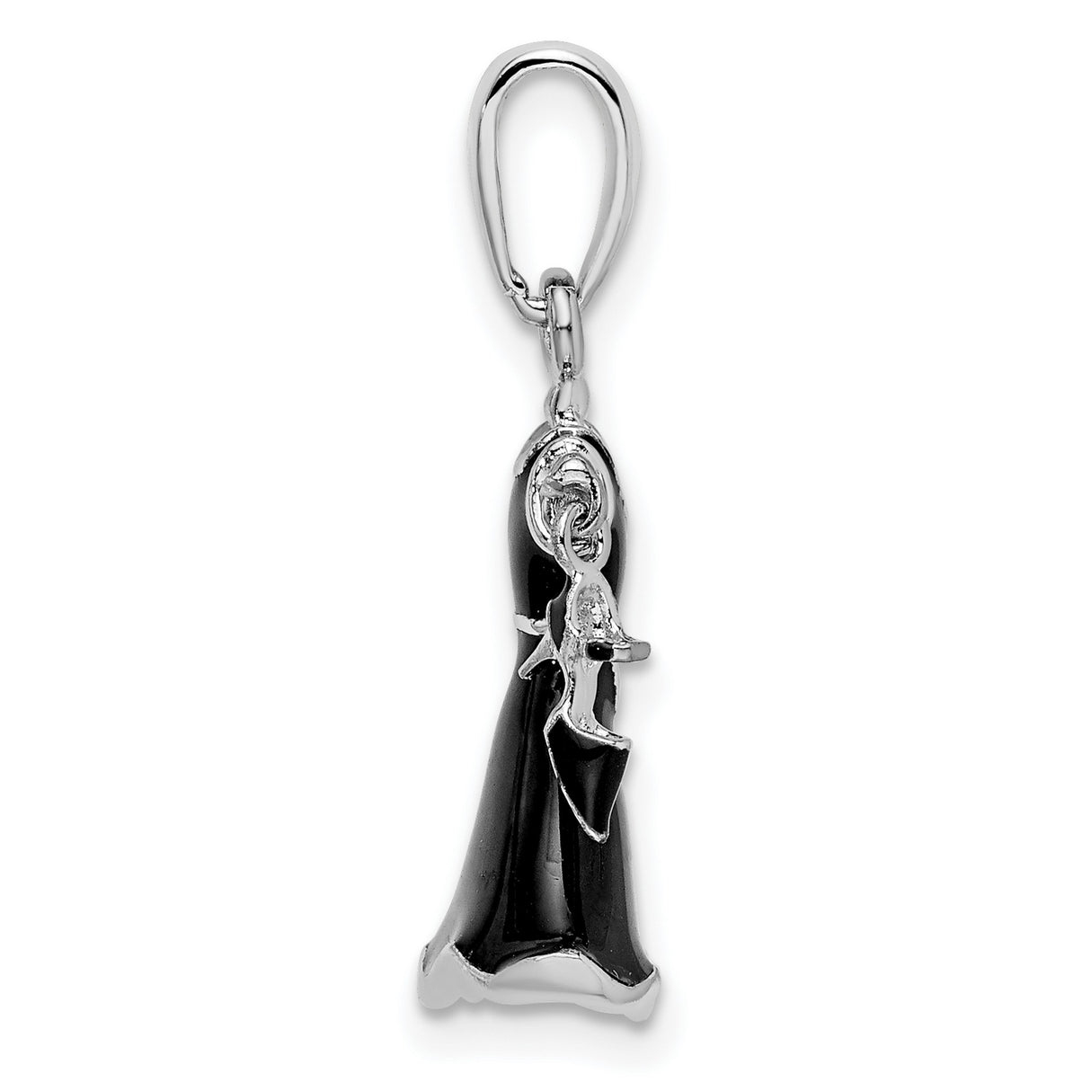 Sterling Silver Graduation Pendant with Black Enamel Gown and Dangling Cap Charm