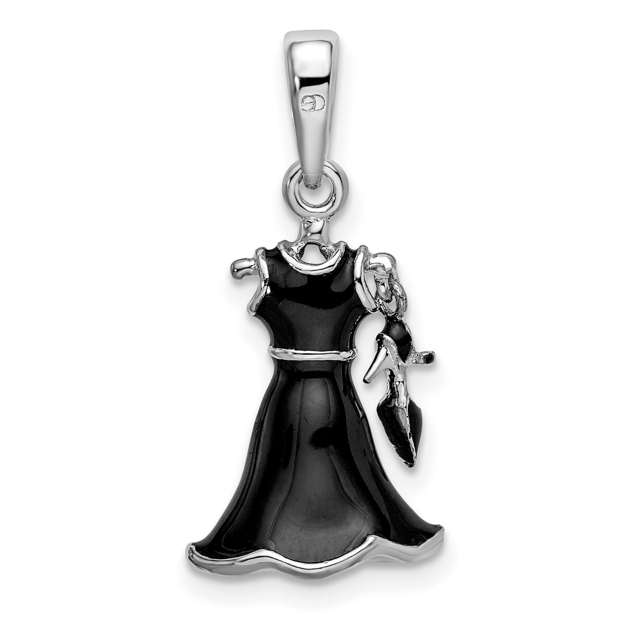 Sterling Silver Graduation Pendant with Black Enamel Gown and Dangling Cap Charm
