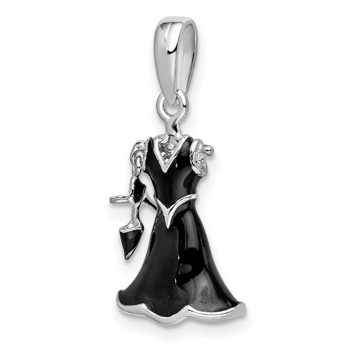 Sterling Silver Graduation Pendant with Black Enamel Gown and Dangling Cap Charm
