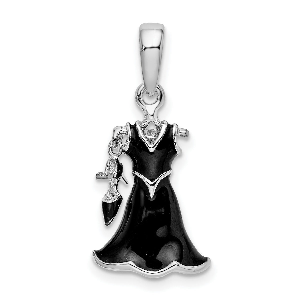 Sterling Silver Graduation Pendant with Black Enamel Gown and Dangling Cap Charm