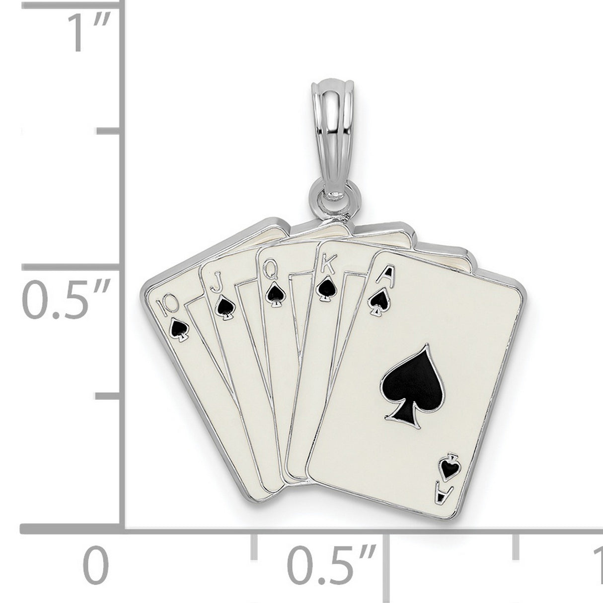 Sterling Silver Poker Hand Pendant with Royal Flush in Spades, Casino Charm for Gamblers