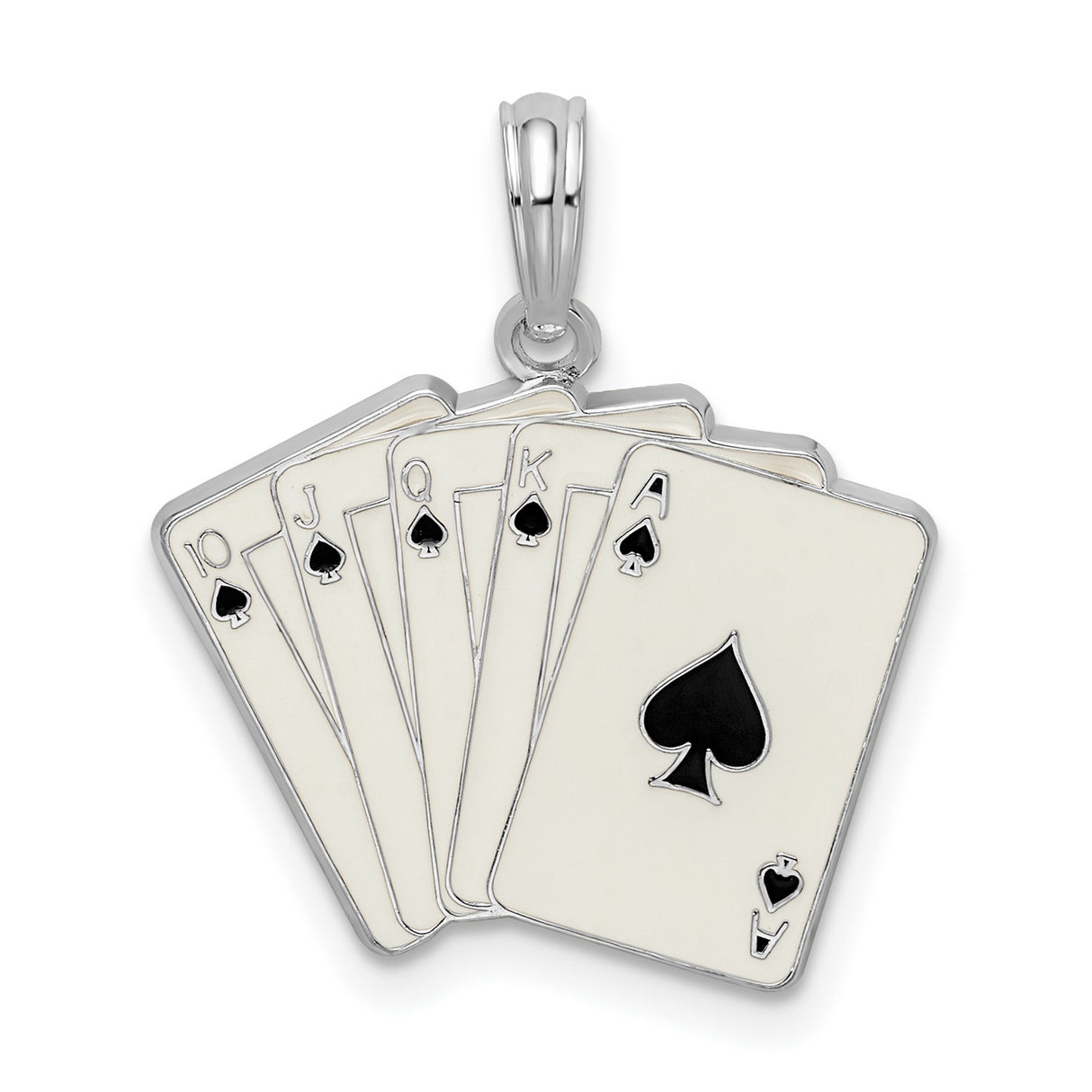Sterling Silver Poker Hand Pendant with Royal Flush in Spades, Casino Charm for Gamblers