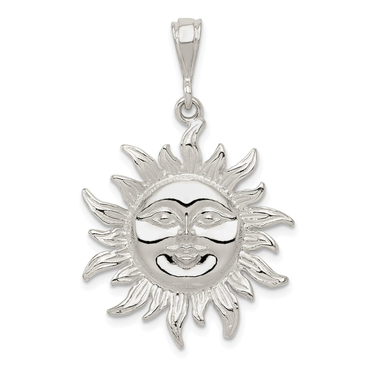 Sterling Silver Sun Face Pendant with Radiant Smiling Sun Design, Boho Celestial Style