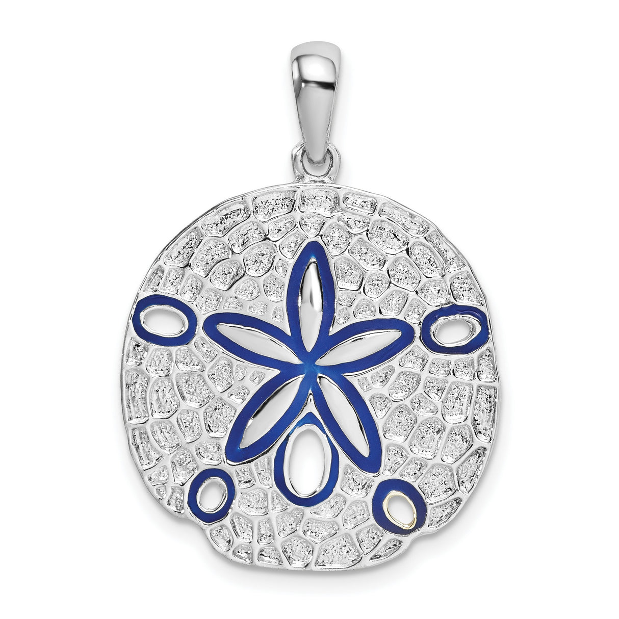 Sterling Silver Sand Dollar Pendant with Blue Enamel Accents, Nautical Ocean-Inspired Design