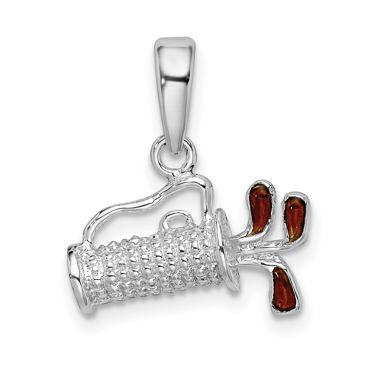 Sterling Silver Golf Bag Pendant with Enameled Clubs, 3D Sports Charm for Golf Enthusiasts