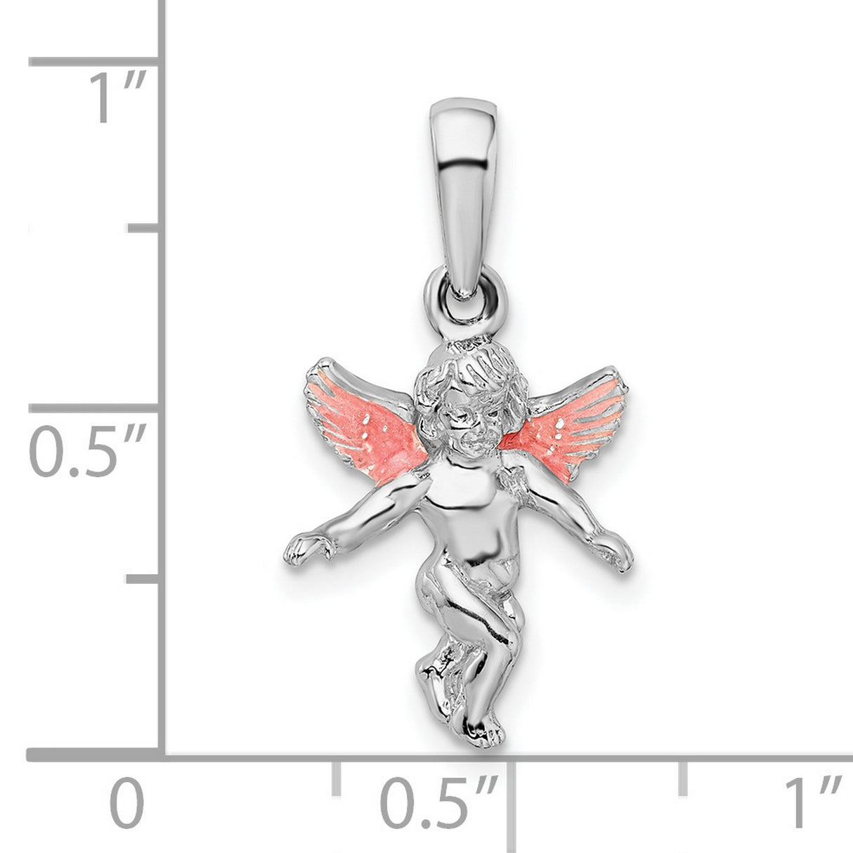 Sterling Silver Angel Pendant with Pink Enamel Wings, Cherub Charm Symbolizing Faith and Protection