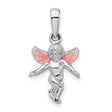 Sterling Silver Angel Pendant with Pink Enamel Wings, Cherub Charm Symbolizing Faith and Protection