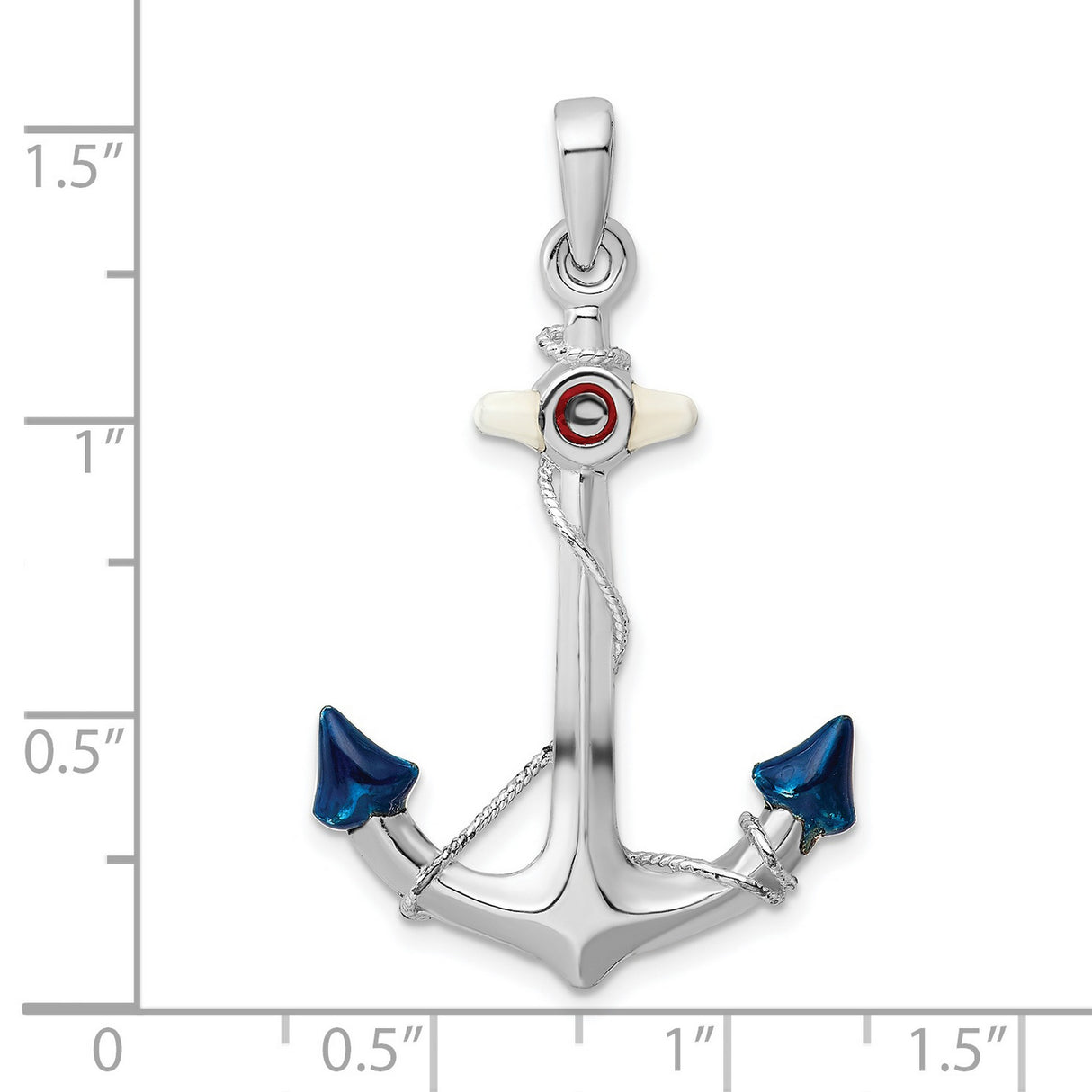 Sterling Silver Anchor Pendant with Blue Enamel, Rope Detail, Life Preserver Design