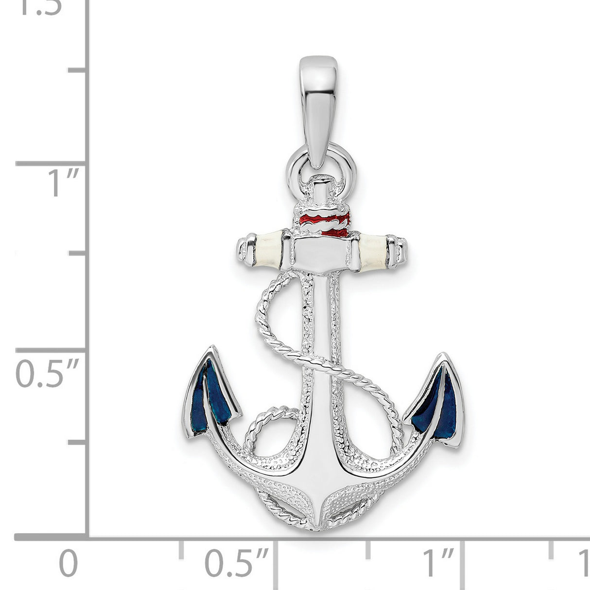Sterling Silver Anchor Pendant with Nautical Rope and Red White Blue Enamel Accents