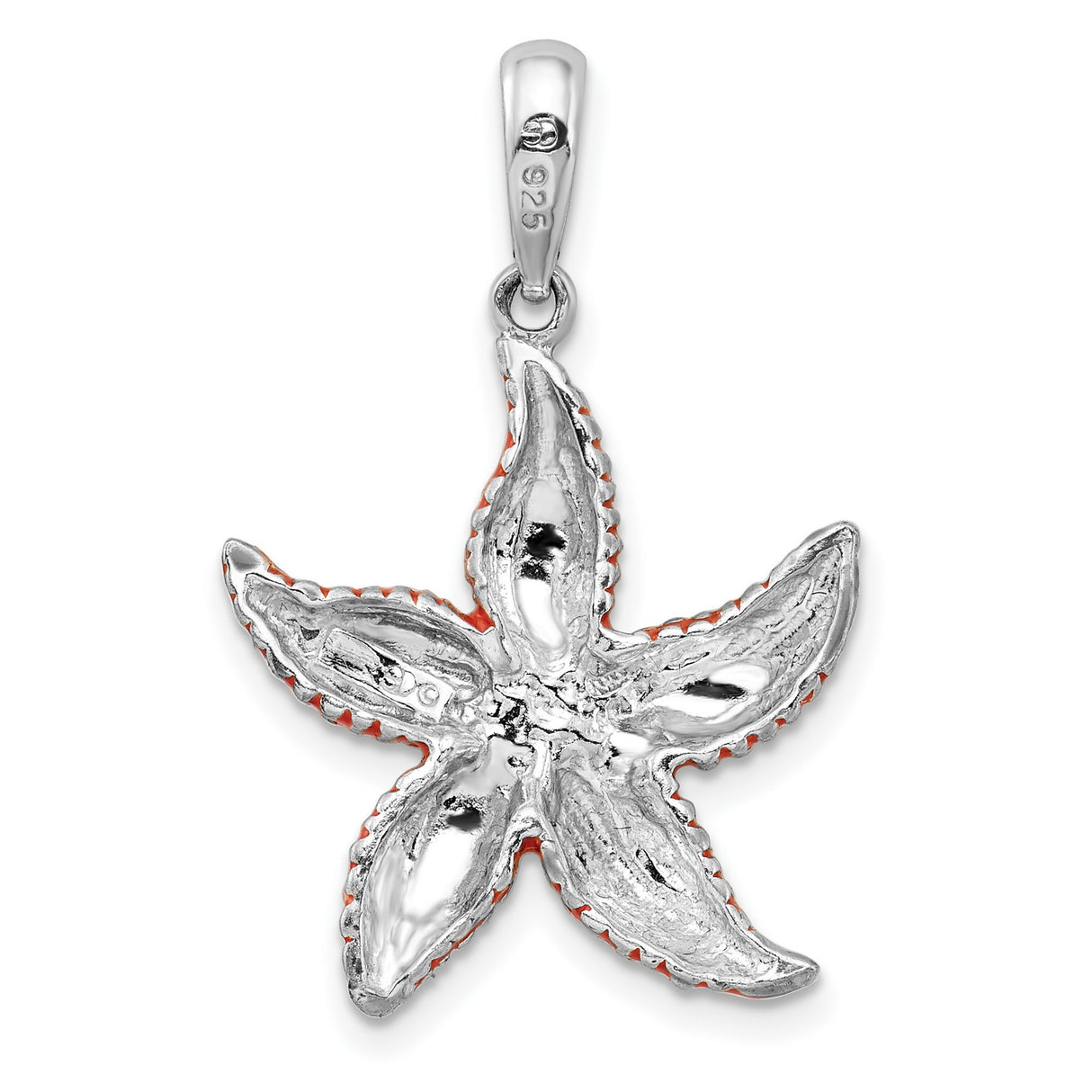 Sterling Silver Starfish Pendant with Orange Enamel, Nautical Coastal Charm for Women