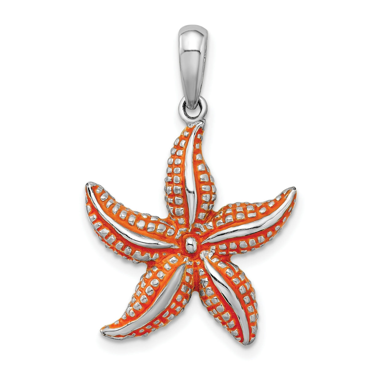 Sterling Silver Starfish Pendant with Orange Enamel, Nautical Coastal Charm for Women