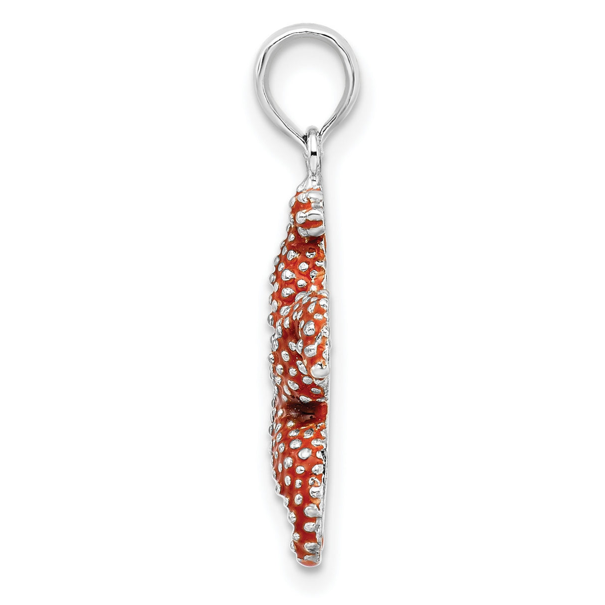 Sterling Silver Starfish Pendant with Orange Enamel, Textured Nautical Design for Women