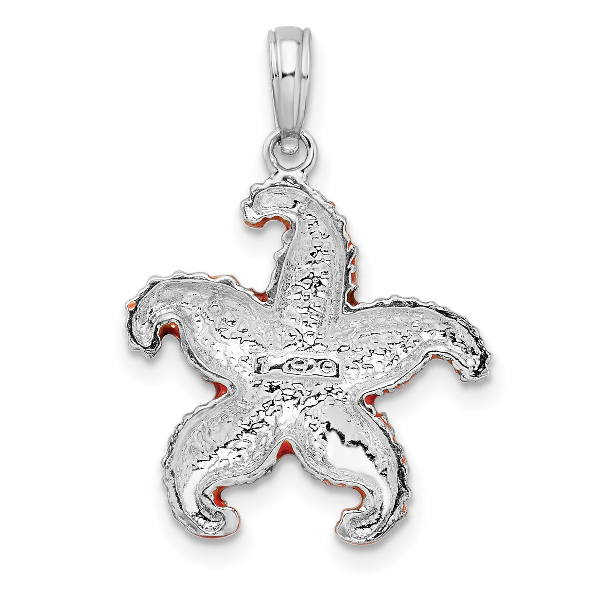 Sterling Silver Starfish Pendant with Orange Enamel, Textured Nautical Design for Women