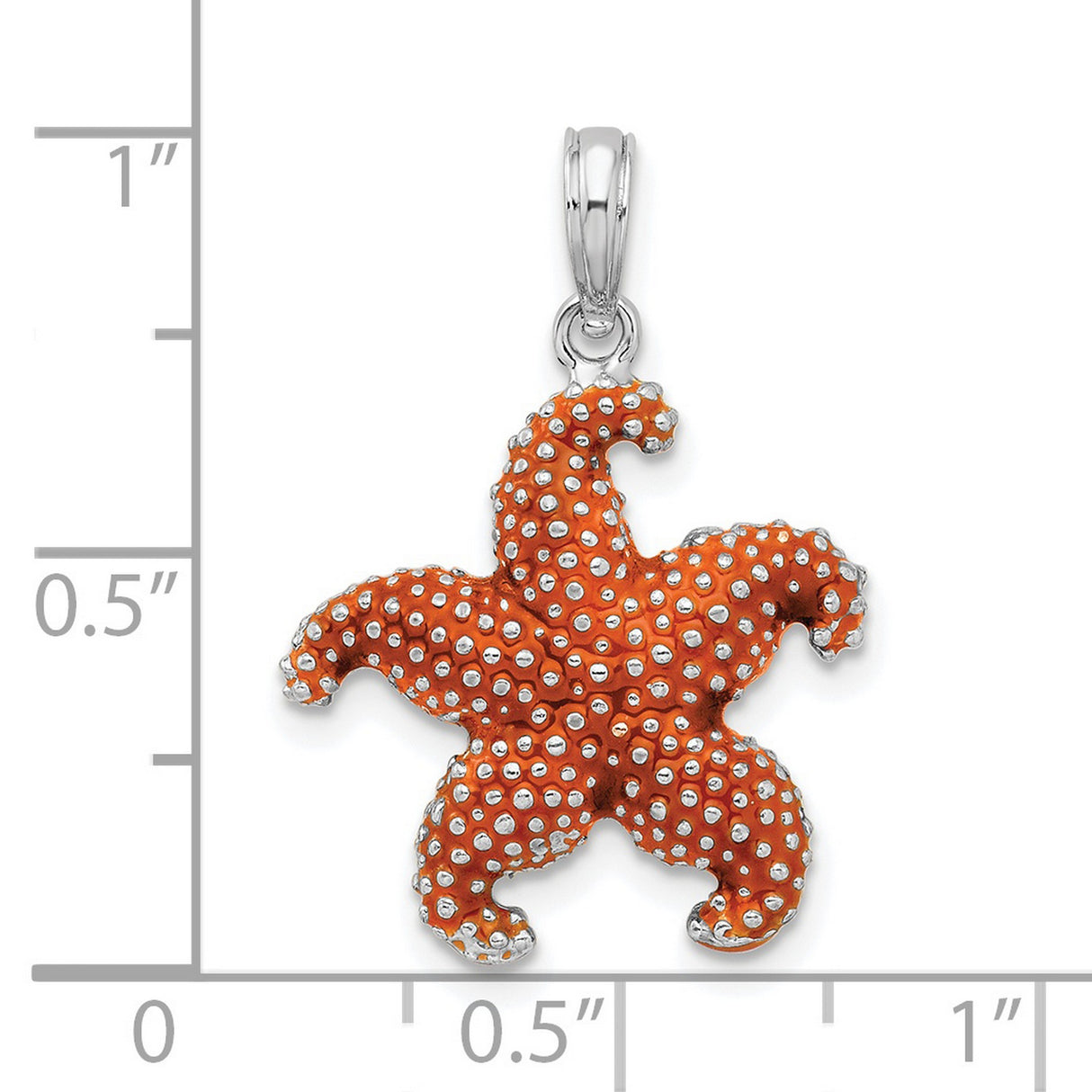 Sterling Silver Starfish Pendant with Orange Enamel, Textured Nautical Design for Women