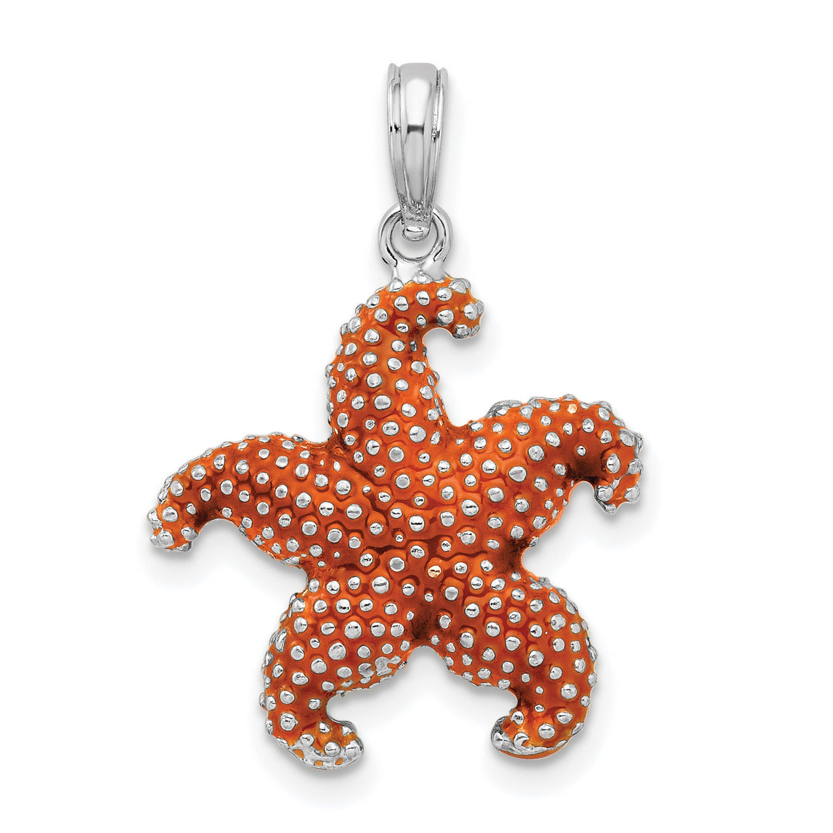 Sterling Silver Starfish Pendant with Orange Enamel, Textured Nautical Design for Women