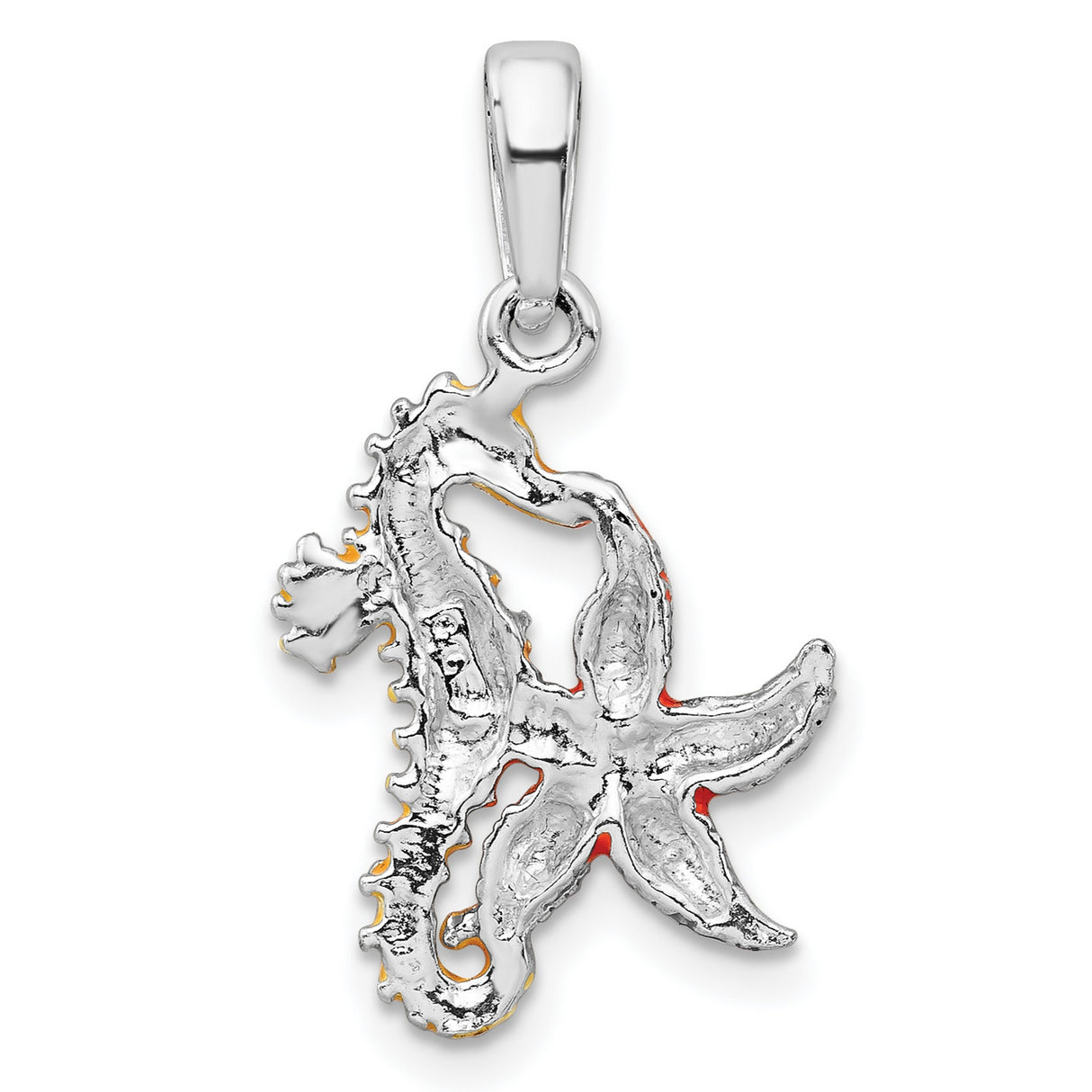 Sterling Silver Ocean Pendant with Orange Starfish and Green Seahorse, Nautical Theme for Women
