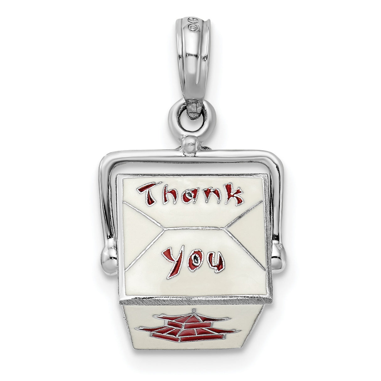 Sterling Silver Chinese Takeout Pendant with Red Enamel, Movable Pagoda Charm, Quirky Asian Theme