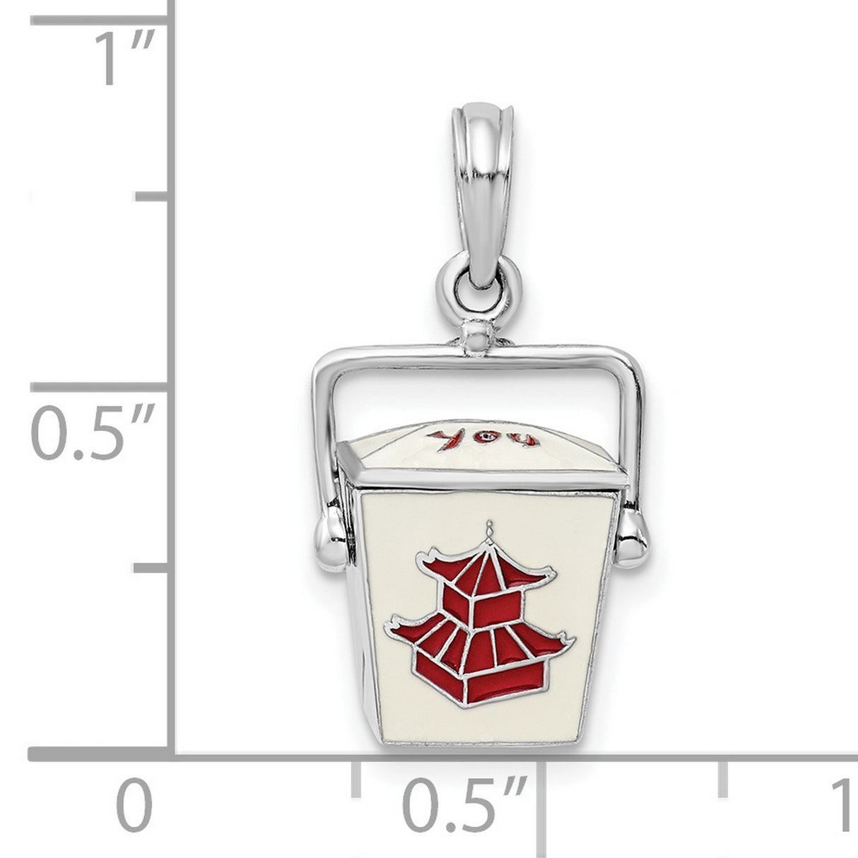 Sterling Silver Chinese Takeout Pendant with Red Enamel, Movable Pagoda Charm, Quirky Asian Theme
