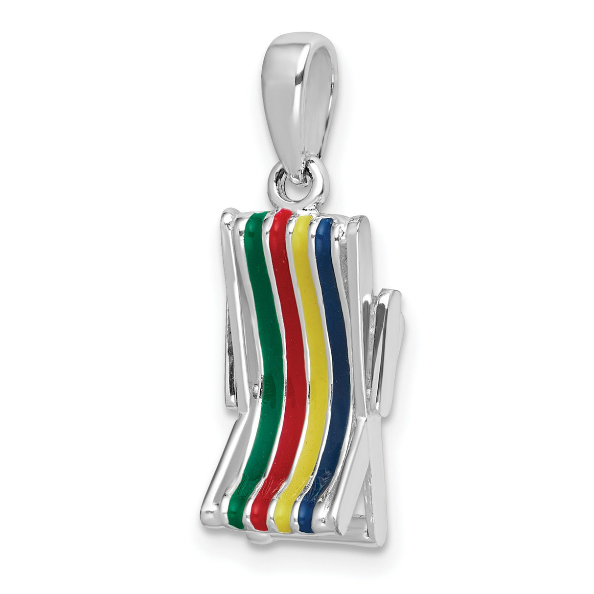 Sterling Silver Beach Chair Pendant with Striped Enamel, Nautical Coastal Charm