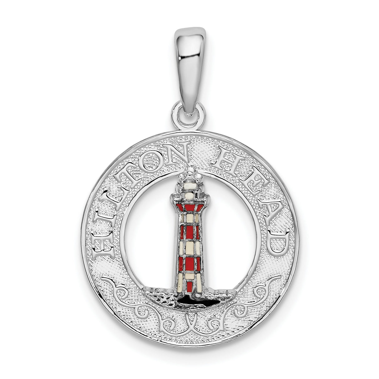 Sterling Silver Lighthouse Pendant with Red and White Enamel, Nautical Coastal Travel Jewelry