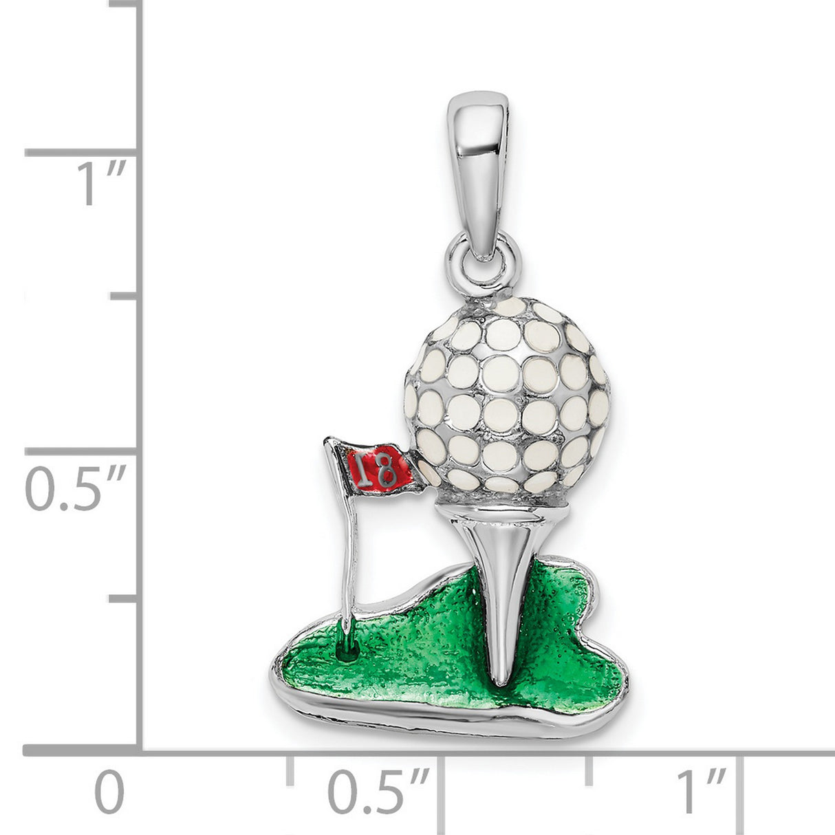 Sterling Silver Golf Pendant with Enameled Green Base and Red Flag Design