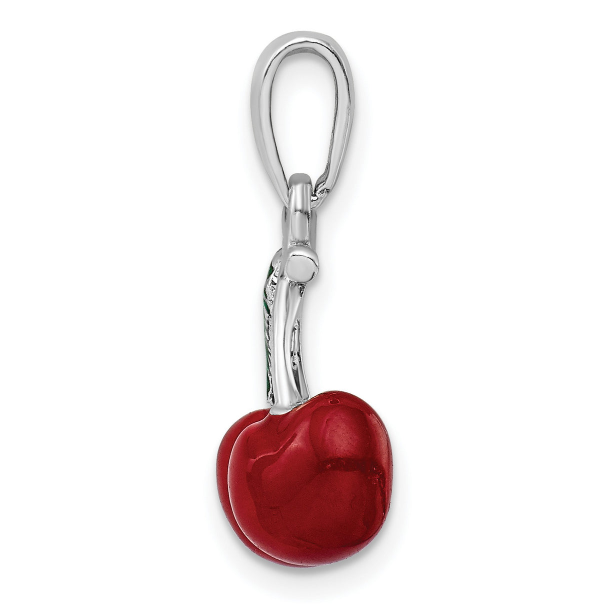 Polished 3-D Enameled Cherries Charm Pendant in Real 925 Sterling Silver
